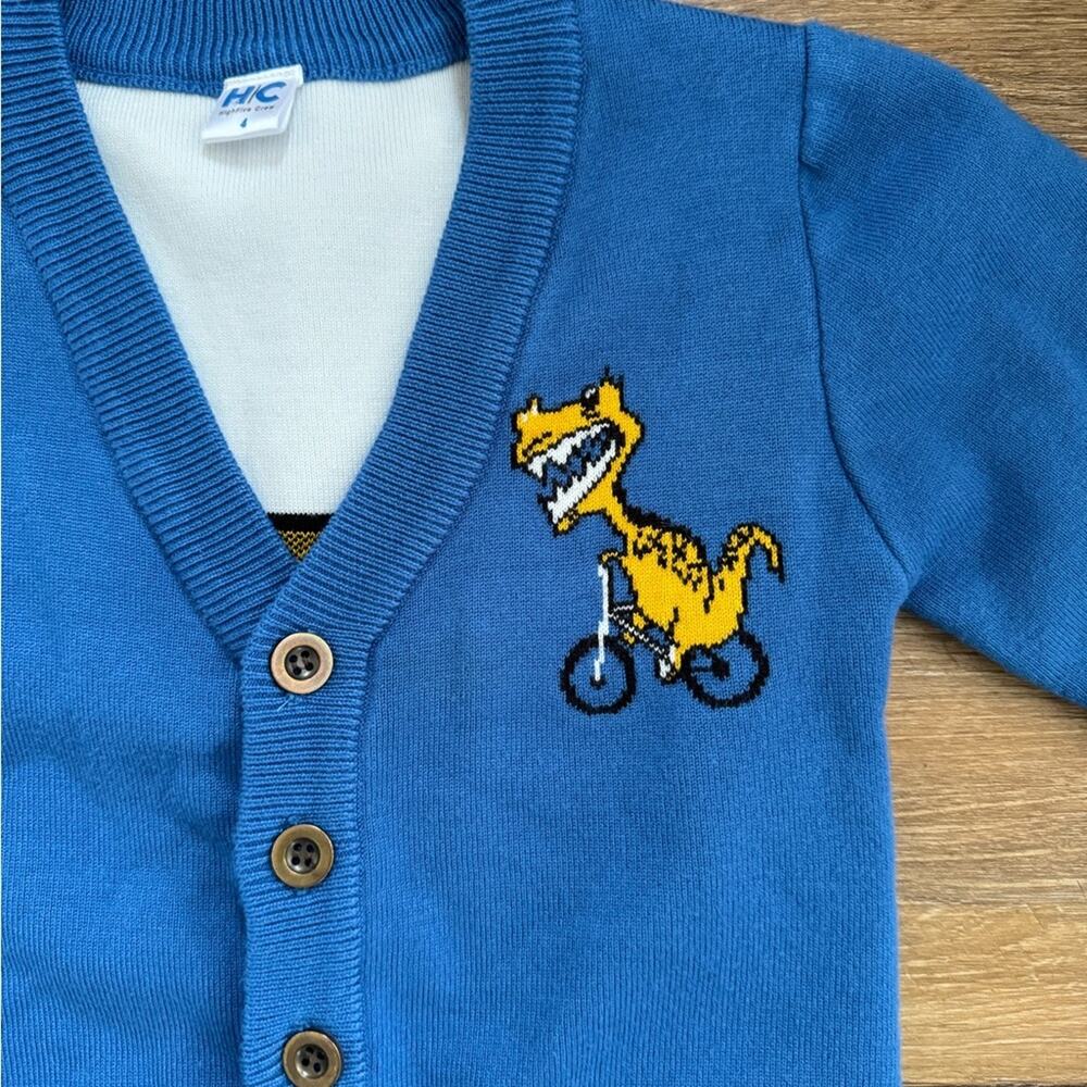 High Five Crew Blue Dinosaur Button Up Sweater Cardigan Size 4